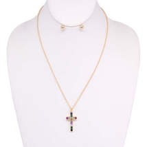 Cross Rhinestone Necklace Earring Set - $20.95