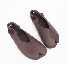 Careaymade-Genuine leather Japanese Literature Retro Handmade Sandals Flat Soft  - £69.27 GBP