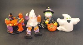Lot 4 Halloween Ceramic, Resin Figurines Tea Lights &amp; Shelf Sitter - £9.49 GBP