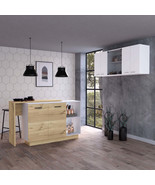 White &amp; Light Oak Kitchen Set: Island &amp; Wall Cabinet - $1,060.99