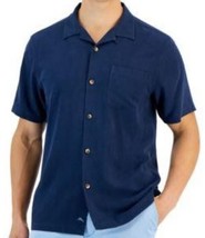 Small CLUB ROOM Knit Button Front Navy Blue Casual Textured Button Up Shirt 42&quot; - £14.55 GBP