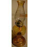 Vintage Amber Glass Hurricane Oil Lamp Eagle Burner Clear Chimney - £47.89 GBP