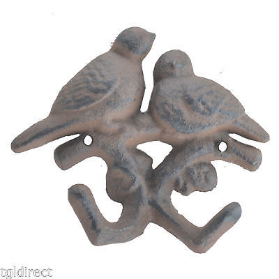 Love Birds Double Wall Hook Rust Brown Cast Iron Country Decor 4.375" - $10.00