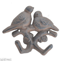 Love Birds Double Wall Hook Rust Brown Cast Iron Country Decor 4.375&quot; - $10.00