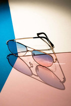 Gold Blue Pink Unisex Aviator Sunglasses - £30.56 GBP