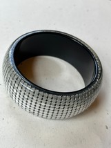 Thick Silver Mesh Under Clear And Black Plastic Bangle Bracelet  – 2.5 inches - £10.22 GBP