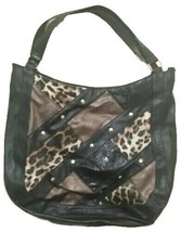 Animal Print Patchwork Studded Faux Leather Handbag Tote Bag》Black/Brown - £7.50 GBP