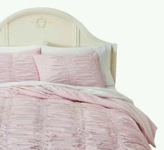 Simply Shabby Chic Ruched Solid Pink 3-PC King Duvet Cover Set - £114.99 GBP