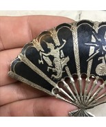 Vintage Fan Pin Sterling Silver Goddesses Temple Dancers WWII Era Brooch... - £23.25 GBP