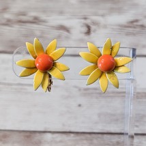 Vintage Clip On Earrings Yellow &amp; Orange Flower 1&quot; - £10.44 GBP