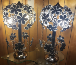 Anthony Black Topiary Lucite Acrylic Flowers Chrome REGENCY/MCM Vtg Table Lamps - £1,641.85 GBP