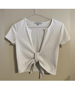 Love Tree Front Tie Crop Top Ivory Ribbed Size Medium NEW - $13.57 CAD