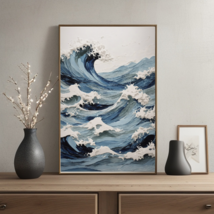 Japandi Wall Art Print - Texture Ocean Waves Japanese Artwork - Wabi Sabi   - £3.19 GBP