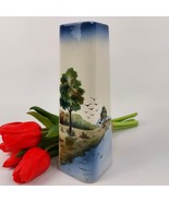 Art Deco Ceramic Landscape Vase – Vintage Hand-Painted 1930s Blue &amp; Whit... - $934.13 MXN