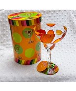 Lolita &quot;Mango&quot; Hand Blown, Hand Painted Boxed Margarita Glass w/Beaded C... - $22.72