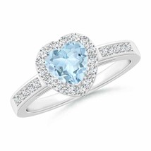 ANGARA Heart-Shaped Aquamarine Halo Ring with Diamond Accents in 14K Gold - £857.48 GBP