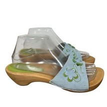 Sanita Danish Clogs Womens 9 Blue Green Suede Wood Heel Slide Sandals 3D... - $48.50