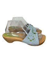 Sanita Danish Clogs Womens 9 Blue Green Suede Wood Heel Slide Sandals 3D... - $891.20 MXN