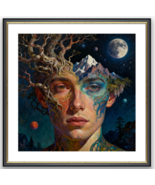 Surreal Digital Artwork: Human Harmony with Nature and the Cosmos - $5.55