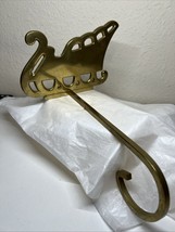 Vintage Brass Sleigh Christmas Stocking Holder Long Arm Gold Finish - $13.10