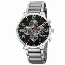 NEW Akribos XXIV AK810SSB Mens Black Dial Chronograph SS Silver/Black Dial Watch - £46.48 GBP