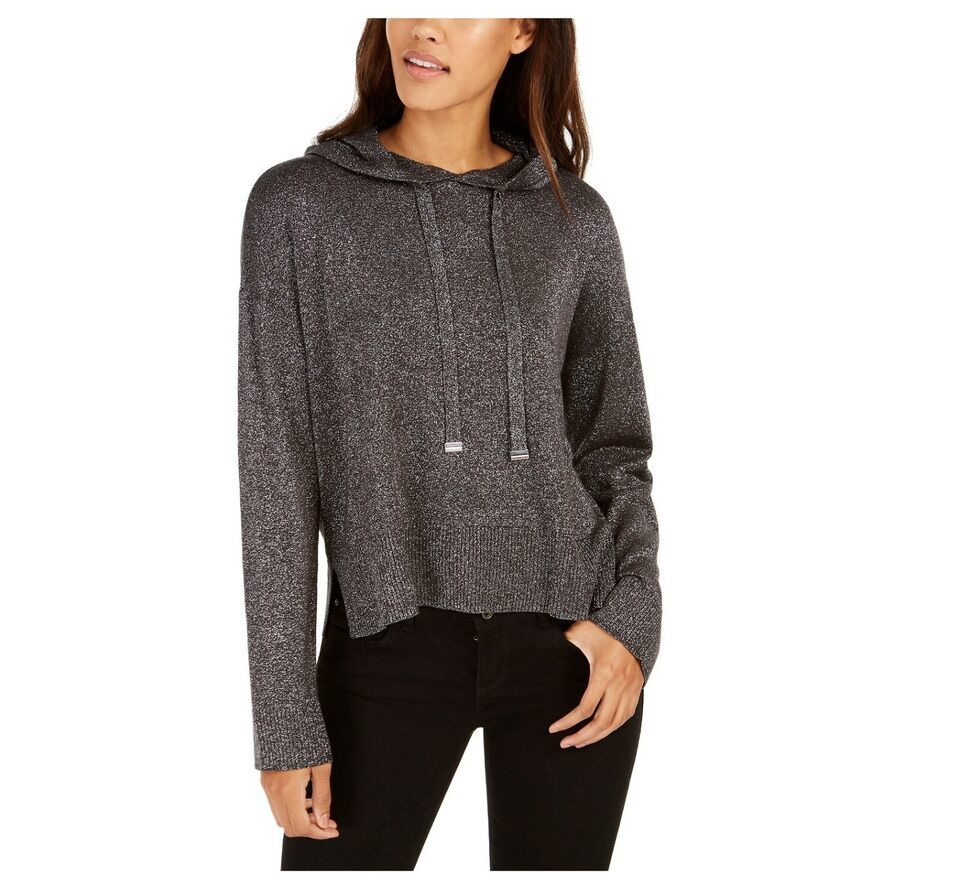 Tommy Hilfiger Womens Medium Dark Gray Sparkle Long Sleeve Hoodie Top NW... - $12.94