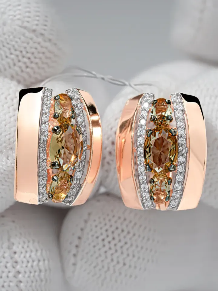 Earrings jewelry Silver gold plated 925 assay value with sultanite - $175.19 CAD