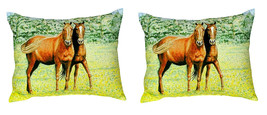 Pair of Betsy Drake Two Horses No Cord Pillows 16 Inch X 20 Inch - £62.31 GBP