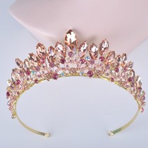 Fashion new peach color Wedding Hair tiara For Bride Crystal Rhinestones Women p - £27.97 GBP