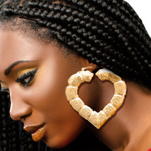 Large Gold Heart Bamboo Hoop Earrings - $20.99