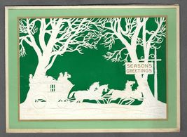 VINTAGE 1940s WWII ERA Christmas Greeting Holiday Card HORSE AND CARRIAGE - $14.84