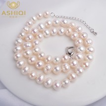 ASHIQI Real Natural Freshwater Pearl choker Necklace  White Near Round Pearl Jew - £19.65 GBP