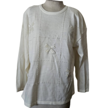 Vintage Cream Sequin Embellished Sweater Size Large - £27.69 GBP