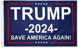 PringCor 3x5FT 2024 Donald Trump Save America Again Flag Blue MAGA Patriot USA - £10.19 GBP