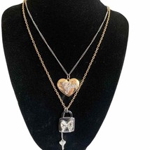 Guess Y2K Two Tone Double Strand Lock Heart and Key Necklace - £14.98 GBP