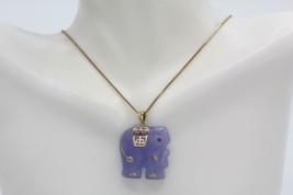 Fine 14K Yellow Gold Carved Lavender Jade Elephant Pendant Charm for Necklace 7g - £80.90 GBP