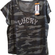 Lucky Brand Women&#39;s X-Large XL Charcoal Gray Camo Short Sleeve Tee Shirt - £15.32 GBP