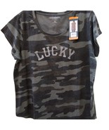 Lucky Brand Women&#39;s X-Large XL Charcoal Gray Camo Short Sleeve Tee Shirt - £15.37 GBP