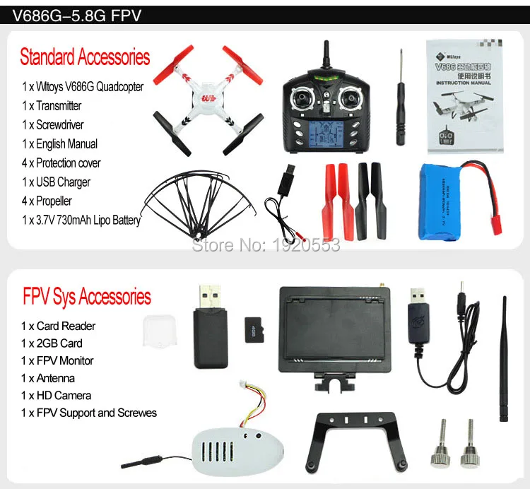 WLtoys V686G FPV 2.4G 4CH 5.8G FPV RC Quadcopter 720P HD Camera One key ... - £113.30 GBP+