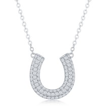 Sterling Silver Micro Pave Cubic Zirconia Horseshoe Necklace - £49.36 GBP