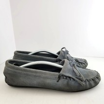 Minnetonka Womens Shoes Moccasin Slip On Style Sz 9.5 Gray Blue Suede Leather - £12.48 GBP