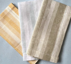 Sferra Ascot Linen Dinner Napkins 2 PC. Herringbone Stripe w/Hemstitch 2... - $19.90