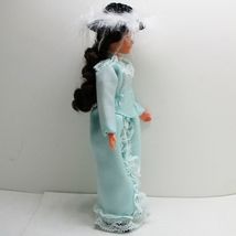 Lady Doll 11 1252 Caco Aqua Gown Feather Hat Flexible Dollhouse Miniatur - $39.14