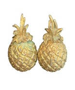 Vintage Gold Pineapple Salt & Pepper Shakers 2" Tall Metal Tropical Decor - $275.85 MXN