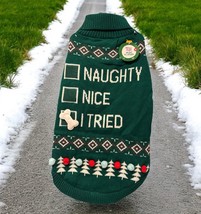 Naughty Nice I Tried Pet Dog &quot;ugly&quot; Green Fun Christmas Sweater Holidays... - $9.31