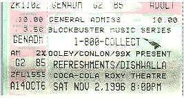 Vintage Refreshments Dishwalla Ticket Stub November 2 1996 Atlanta Georgia - £19.46 GBP