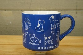 Parker Lane White Cartoon Illustrated Dog Person Blue Coffee Cup Mug - $10.88