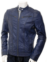 Handmade Men Navy Blue Leather Jackets Soft Lambskin Biker Style For Stylish Men - £115.09 GBP