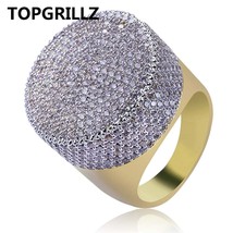 TOPGRILLZ Hip Hop Iced Out Bling Ring Gold Color Micro Pave Cubic Zircon Round R - £22.17 GBP