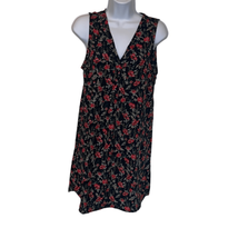 Entro Womens Small Black Red Floral Print V Neck Sleeveless Mini Shift D... - $18.69